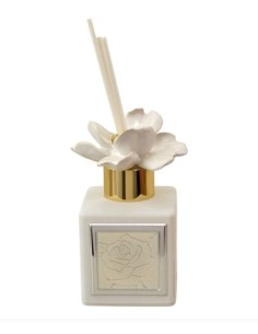 Satin Air Freshener 100 ml with Pink Plaque and White Flower, Elegant Wedding Favor, 6x6x9 cm