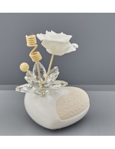 Ceramic Heart Air Freshener with Crystal Petals, Elegant Wedding Favor, 10x10x9 cm