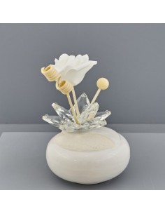 Diffuseur rond en céramique avec pétales de cristal, cadeau d'invité, 10 x 10 x 9 cm