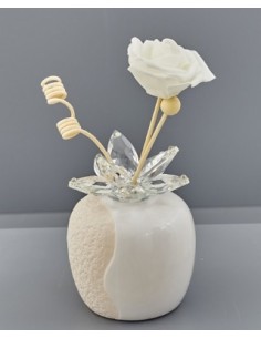 Profumatore Tondo Alto Ceramica con Petali Cristallo Bomboniera Matrimonio 9x9x13 cm