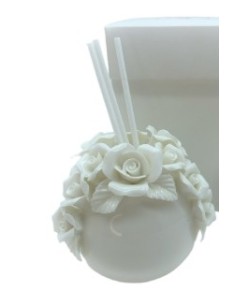 Profumatore Porcellana Bianca con Rose Cadenti Bomboniera Matrimonio Elegante 8,5x10,5 cm