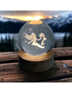 Lampe LED Sphère Féérique sur Socle en Bois, Cadeau Personnalisable pour Baptême, Naissance et Communion