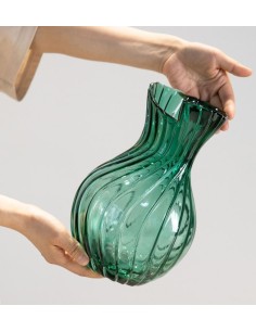 Vaso in Cristallo Verde Lavorato a Costine Design Elegante Bomboniera Luxury per Matrimonio e Casa