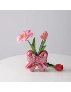 Elegant red porcelain bow vase favor for graduation, wedding, anniversary, communion, baptism