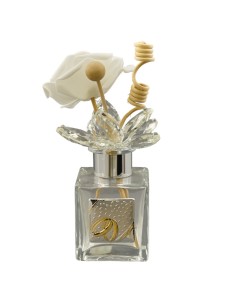 Bomboniera profumatore trasparente 100 ml con dettaglio a specchio argentato, 6 × 6 × 8,5 cm – Matrimonio 2027