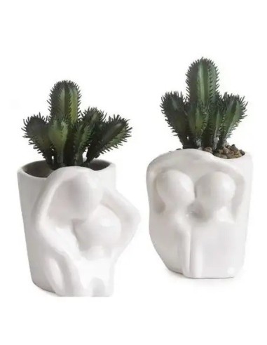 Cadeau mariage Vase couple stylisé avec cactus en porcelaine et plastique, 15 cm – Mariage 2027