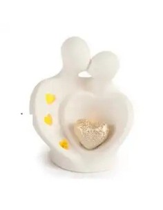 Bomboniera Gruppo innamorati a mezzo busto con cuore stilizzati con luce in porcellana · 8,3 cm – Matrimonio 2027