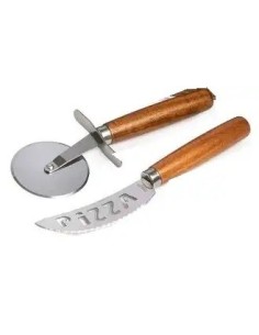 Wedding favour Pizza cutter and knife set with wooden handles – Wedding 2027