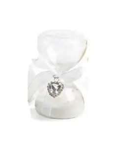 Bomboniera clessidra bianca con cuore e fiocco 8 cm – Matrimonio 2027