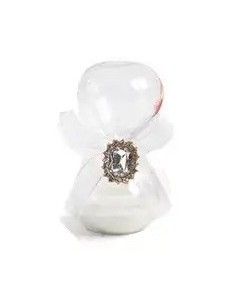 Wedding favour White hourglass with bow and rectangular gem, 8 cm – Wedding 2027