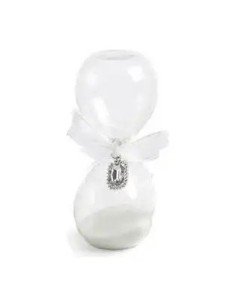 Bomboniera clessidra bianca con gemma rettangolare e fiocco 12 cm – Matrimonio 2027