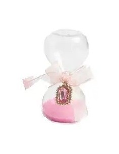 Wedding favour Pink hourglass with bow and rectangular gem, 8 cm – Wedding 2027