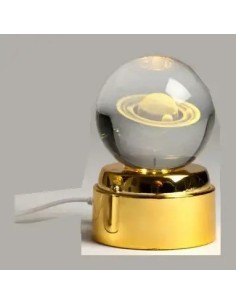 Wedding favour Saturn LED globe with gold-tone rotating base and crystal elements, 12.5 cm – Wedding 2027