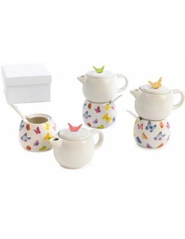 Kaffeekanne und Zuckerdose aus Porzellan mit Schmetterlingen 13,8 cm…
