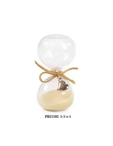 Cream glass hourglass with gold-coloured heart 8 cm | Wedding 2027…