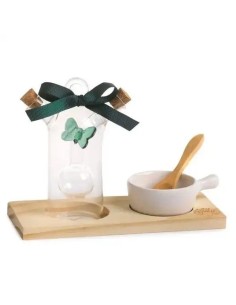 Set huile, vinaigre et sel en céramique, verre et bois 17 cm |…