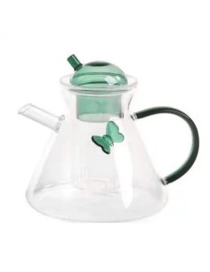 Théière et infuseur en verre vert avec papillon 16,5 cm | Mariage…