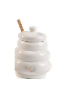 Porcelain and wood honey jar with dipper 12 cm | Wedding 2027 Doris