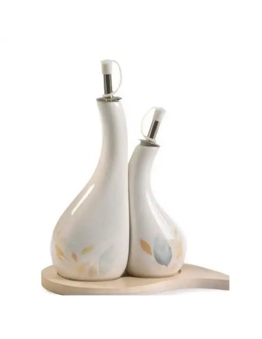 Set di due oliere in porcellana su vassoio in legno 23,2 cm |…