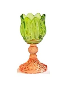 Glass tulip candle holder, green and orange, 15.5 cm | Wedding 2027…