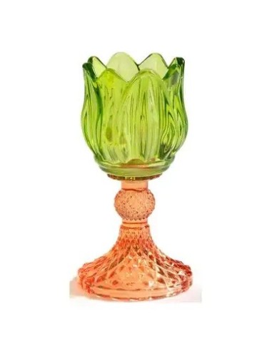 Portacandela tulipano verde e arancione in vetro 15,5 cm |…