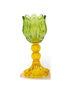 Portacandela tulipano verde e giallo in vetro 17,8 cm | Matrimonio…