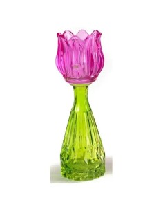 Glass tulip candle holder, fuchsia and green, 22 cm | Wedding 2027…