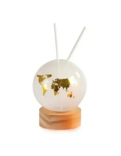 Leuchtender Weltkarten-Diffusor aus Glas und Holz, weiß, 11 cm |…