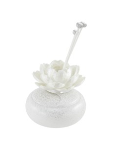 Weißer Glitzer-Diffusor mit 3D-Pfingstrose, rund, klein | Hochzeit…