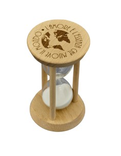 White wooden hourglass with world, large | Wedding 2027 Doris