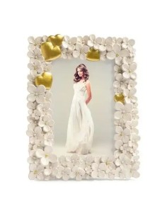 Portafoto beige con fiori e cuori dorati 15 × 10 cm | Matrimonio…