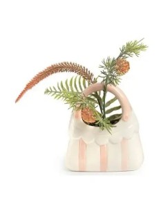 Keramikvase in Taschenform, rosa gestreift, mit Blumen | Hochzeit…