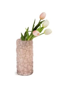 Vaso rosa con cuori in rilievo in vetro 22,4 cm | Matrimonio 2027…