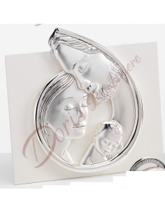 Holy family silver-plated wooden back 12.5x13 cm with box