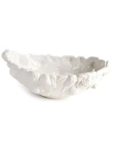 Coupe ovale à roses en céramique blanche 26 cm | Mariage 2027 Doris