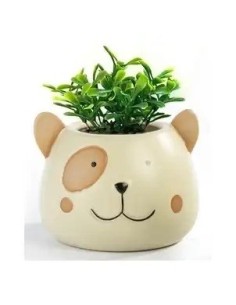 Vase tête de chien avec plante en porcelaine et plastique 10,2 cm |…