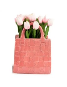Vaso borsetta rosa con tulipani in ceramica e plastica 34 cm |…