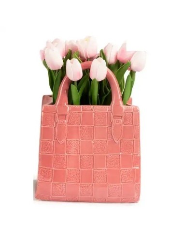 Taschenvase rosa mit Tulpen aus Keramik und Kunststoff 34 cm |…