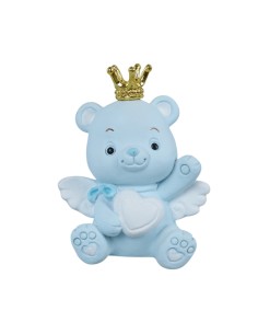 Bomboniera magnete orsetto, con cuore, celeste – 5 × 2 × 5,5 cm