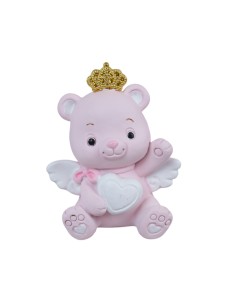 Souvenir de baptême : aimant ourson, avec cœur, en cœur, rose – 5 × 