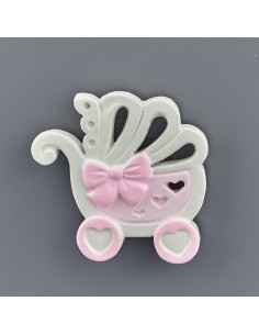 Bomboniera magnete carrozzina, rosa – 4 × 1,5 × 4 cm