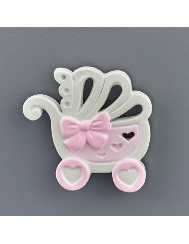 Christening favour: magnet pram, pink – 4 × 1,5 × 4 cm