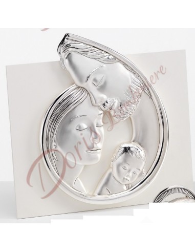 Holy family silver-plated wooden back 38x38 cm with box