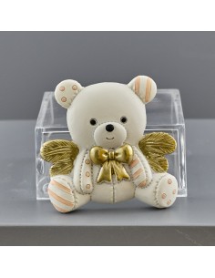 Gastgeschenk zur Taufe: Magnet Teddybär, rosa, goldfarbene Details –