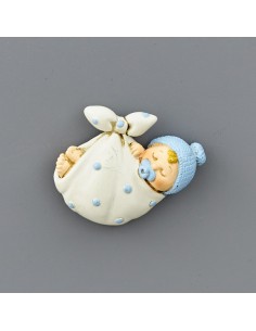 Christening favour: magnet swaddled baby, light blue – 5 × 2 × 5 cm