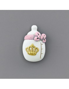 Christening favour: magnet baby bottle, pink, gold-tone details – 4 