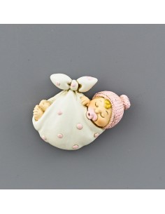 Bomboniera magnete bebè nel fagottino, rosa – 5 × 2 × 5 cm