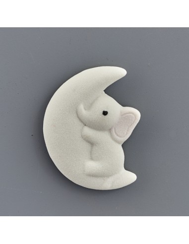 Souvenir de baptême : aimant petit éléphant, sur la lune, finition s