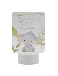 Souvenir de baptême : lampe petit éléphant Leo, LED, RGB, avec base 