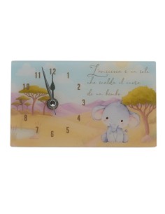 Christening favour: clock little elephant Leo, rectangular – 17 × 10